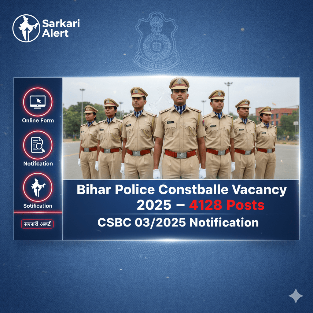 Bihar Police Constable Vacancy 2025, CSBC Bihar Police Vacancy 2025, Bihar Police Constable Online Form 2025, Sarkari Alert Bihar Police, CSBC 032025 Notification, Bihar Police Constable 4128 Posts.