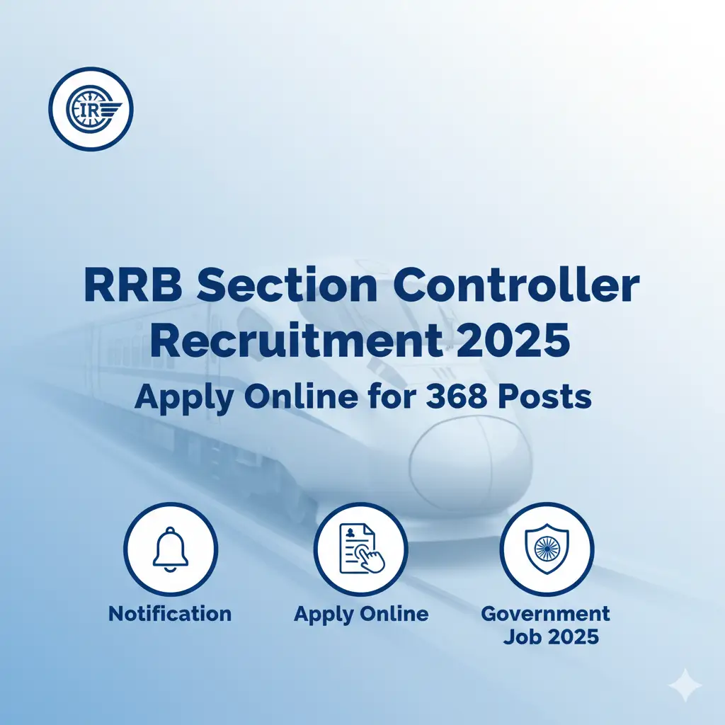 RRB Section Controller Recruitment 2025 Cover Image with Indian Railway Logo and Train, RRB Section Controller Recruitment 2025, RRB Vacancy 2025, Railway Recruitment 2025, RRB Notification, Sarkari Result, Sarkari Alert, Government Job 2025, RRB Apply Online, RRB Section Controller Eligibility, RRB Section Controller Syllabus, RRB Section Controller Vacancy Details, RRB News Update.